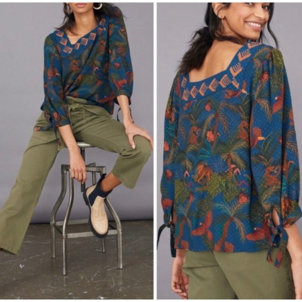 Farm Rio Blue Bianca Blouse Tropical Size Small